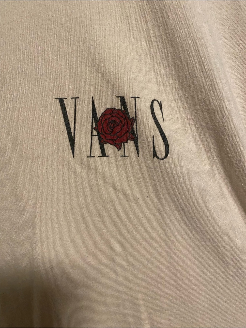 Vans Men’s Cream Long Sleeve with Red Rose Logo XL